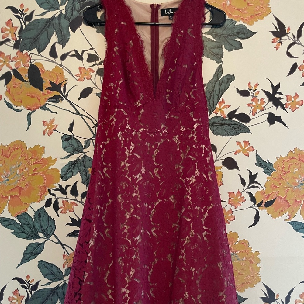 Lulus Burgundy Lace Midi Dress